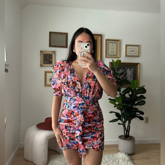 FOR LOVE & LEMONS Bouquet Floral Puff-Sleeve Mini Dress - Picture 3 of 3